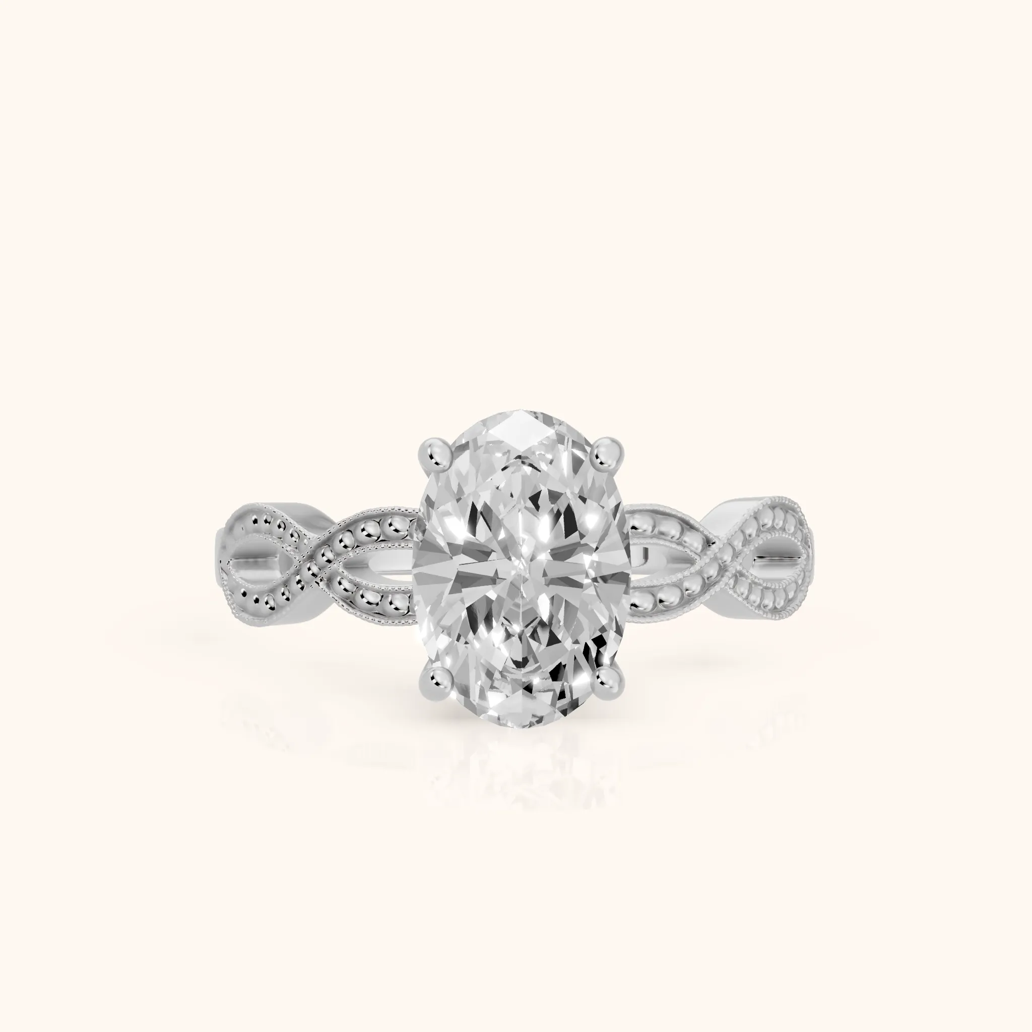 Jeanie Twist Solitaire Oval Diamond Engagement Ring in Silver — view 1