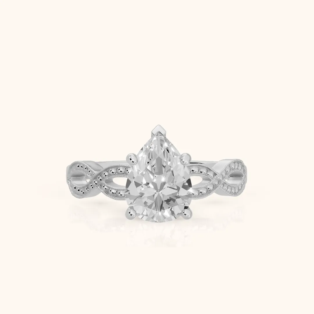 Jeanie Twist Solitaire Pear Diamond Engagement Ring in Platinum — view 2