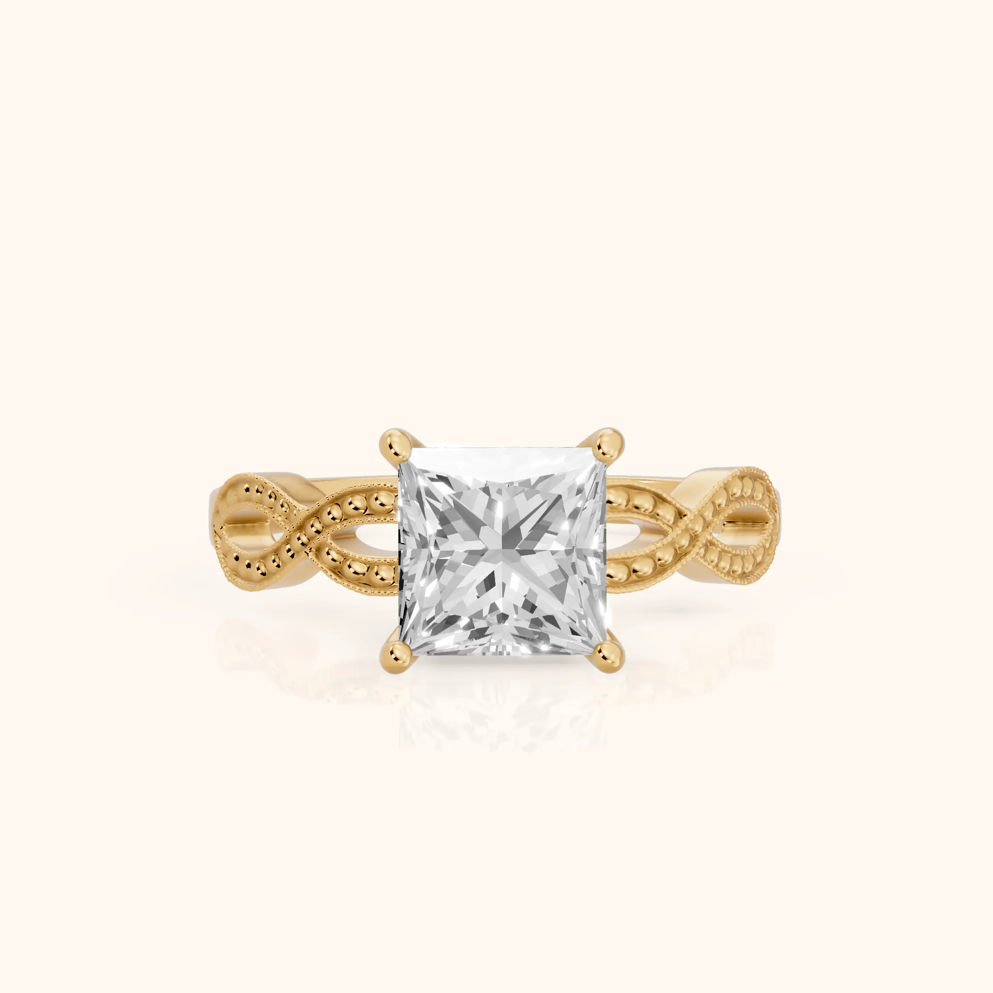 Jeanie Twist Solitaire Princess Diamond Engagement Ring in Yellow Gold — view 1