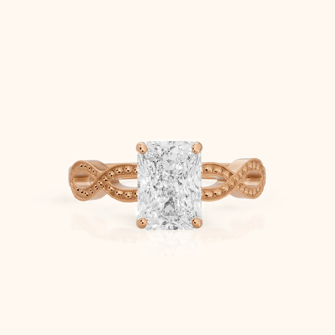 Jeanie Twist Solitaire Radiant Diamond Engagement Ring in Rose Gold — view 2