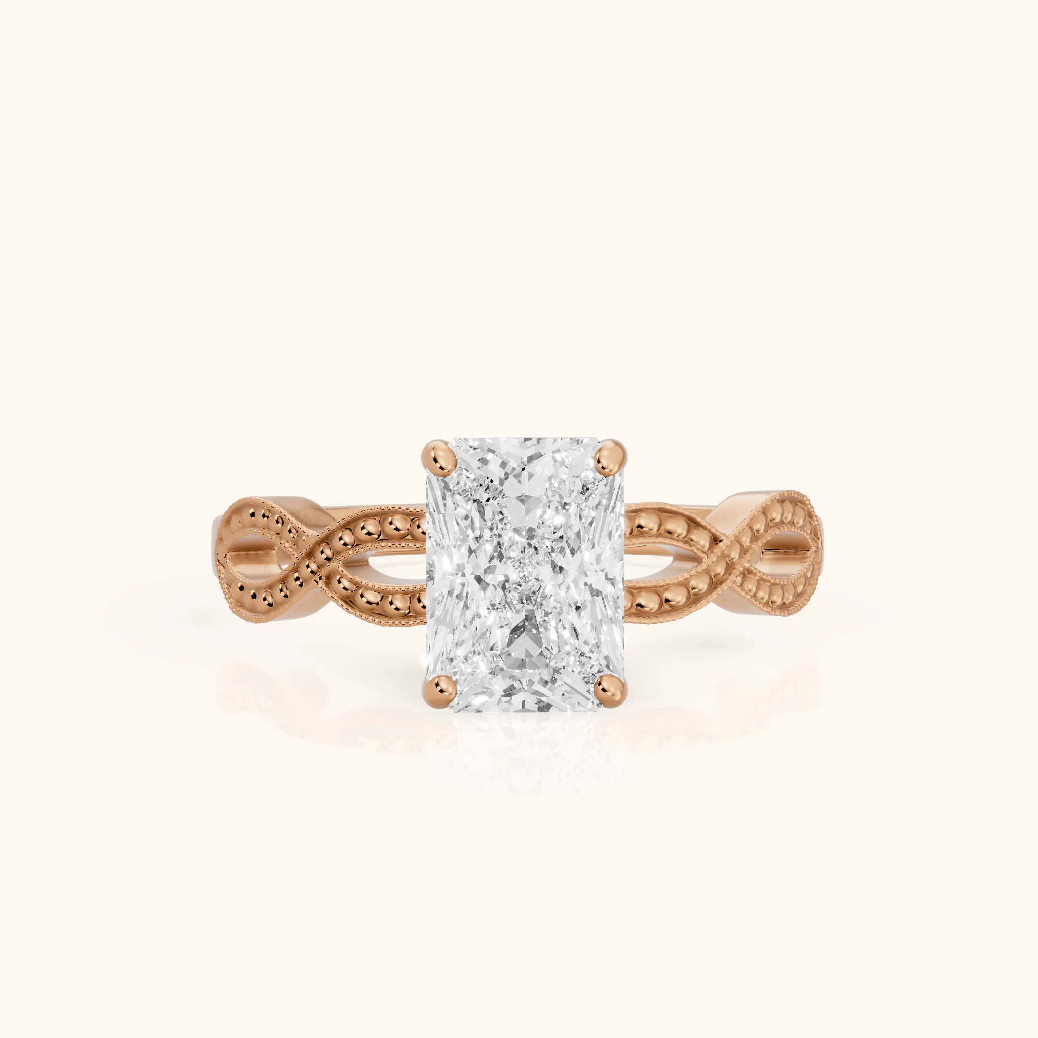 Jeanie Twist Solitaire Radiant Diamond Engagement Ring in Rose Gold — view 1
