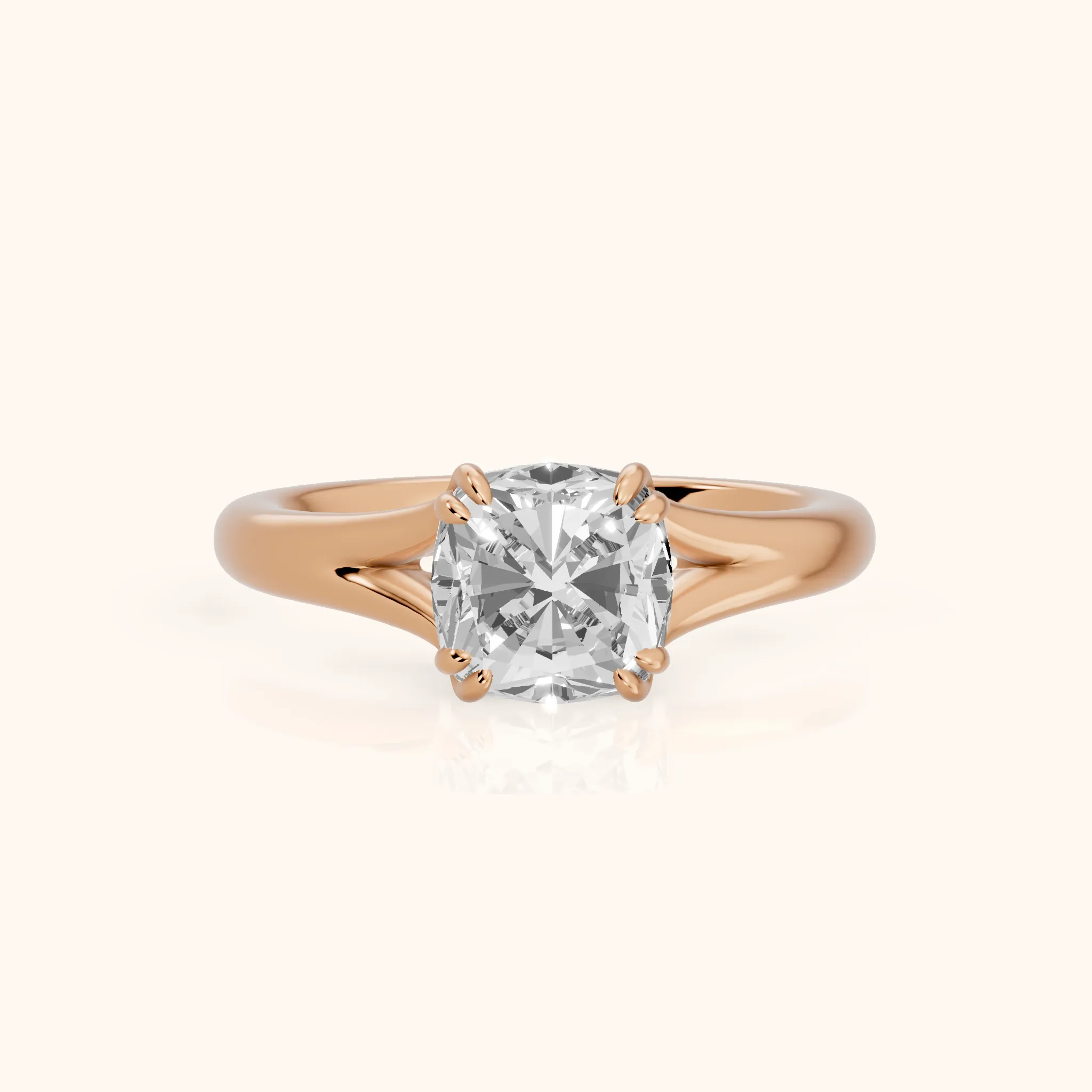 Jillian Solitaire Split Shank Cushion Diamond Engagement Ring in Rose Gold — view 1