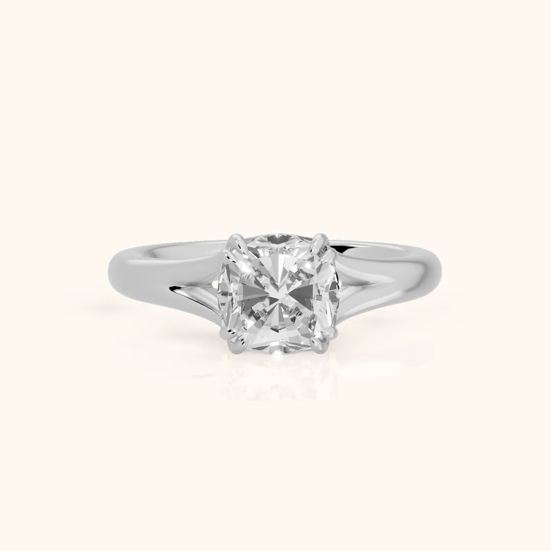 Jillian Solitaire Split Shank Cushion Diamond Engagement Ring in Silver — view 2