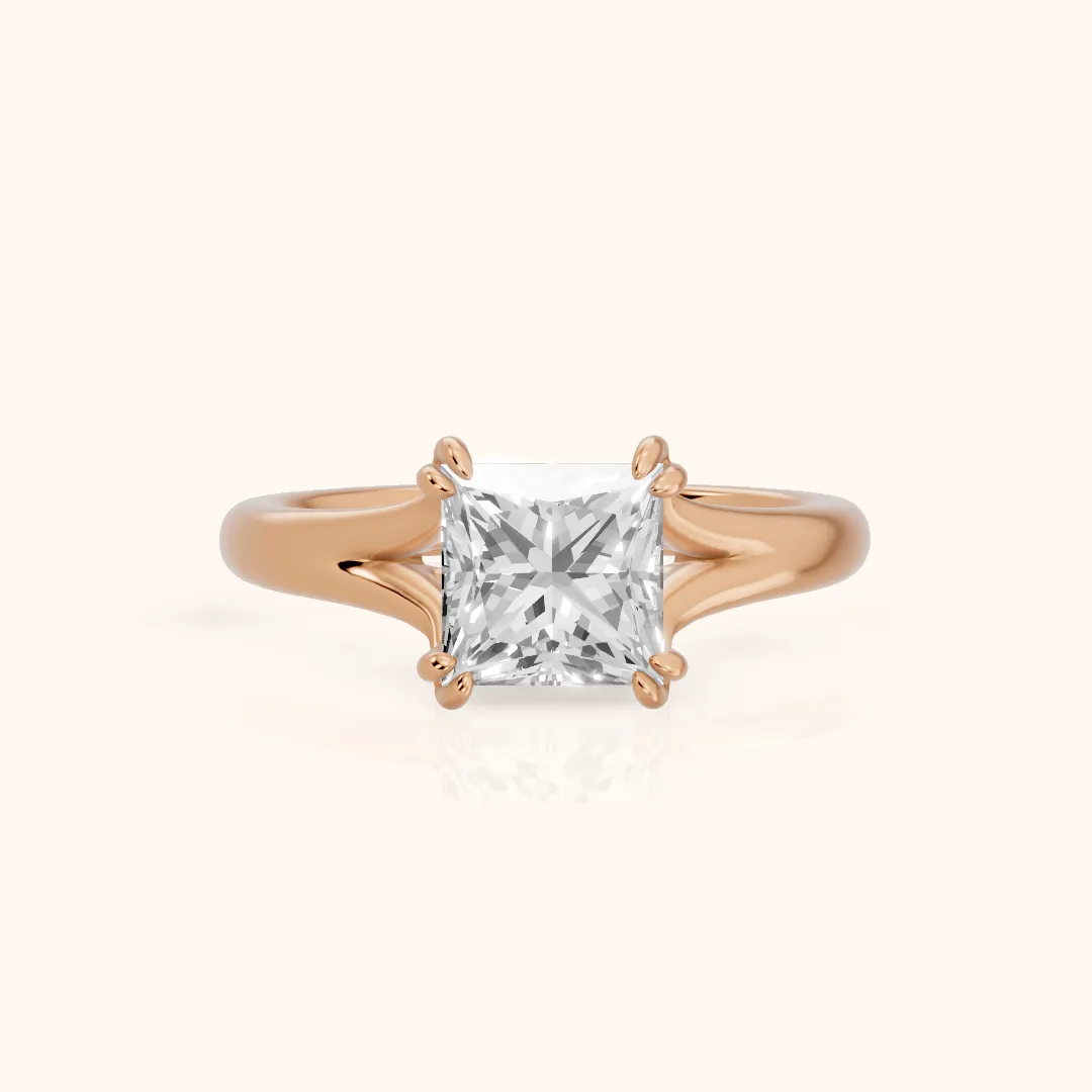 Jillian Solitaire Split Shank Princess Diamond Engagement Ring in Rose Gold — view 2