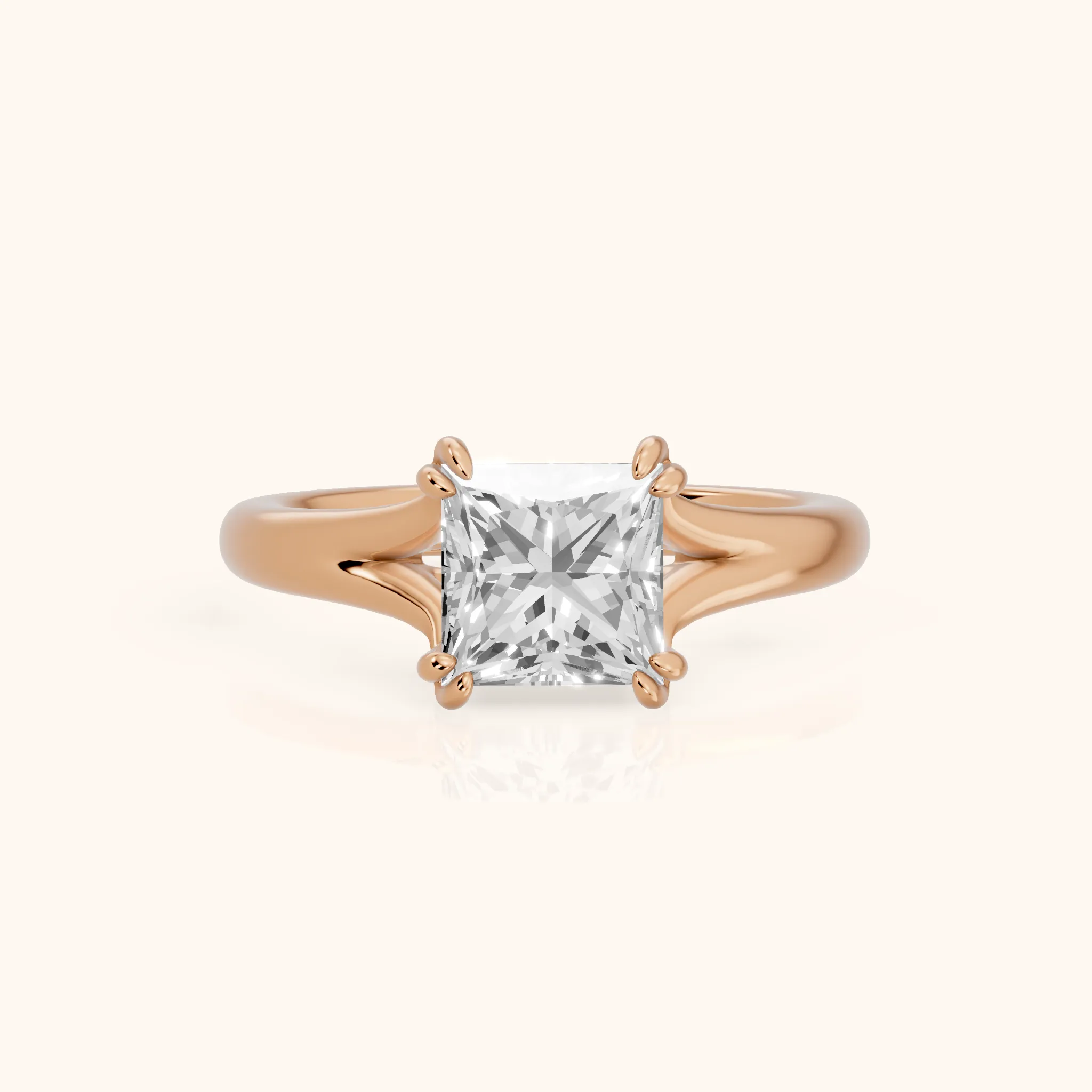 Jillian Solitaire Split Shank Princess Diamond Engagement Ring in Rose Gold — view 1