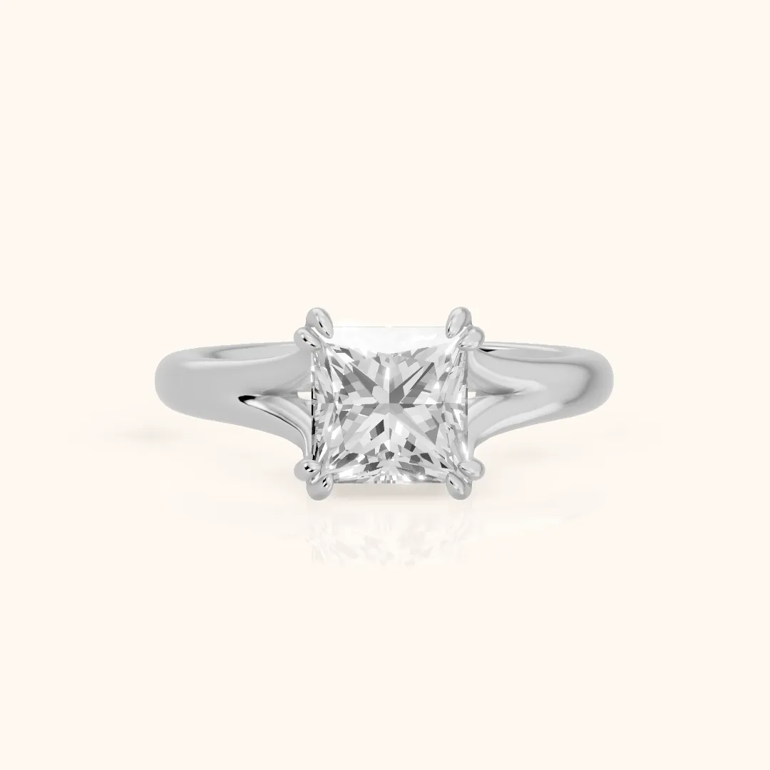 Jillian Solitaire Split Shank Princess Diamond Engagement Ring in Silver — view 2