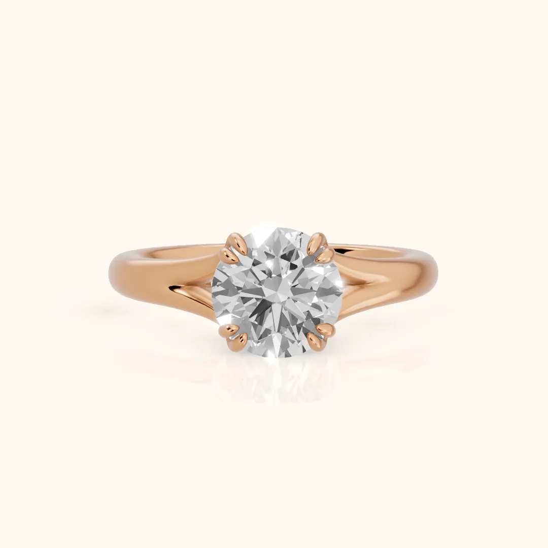 Jillian Solitaire Split Shank Round Diamond Engagement Ring in Rose Gold — view 2