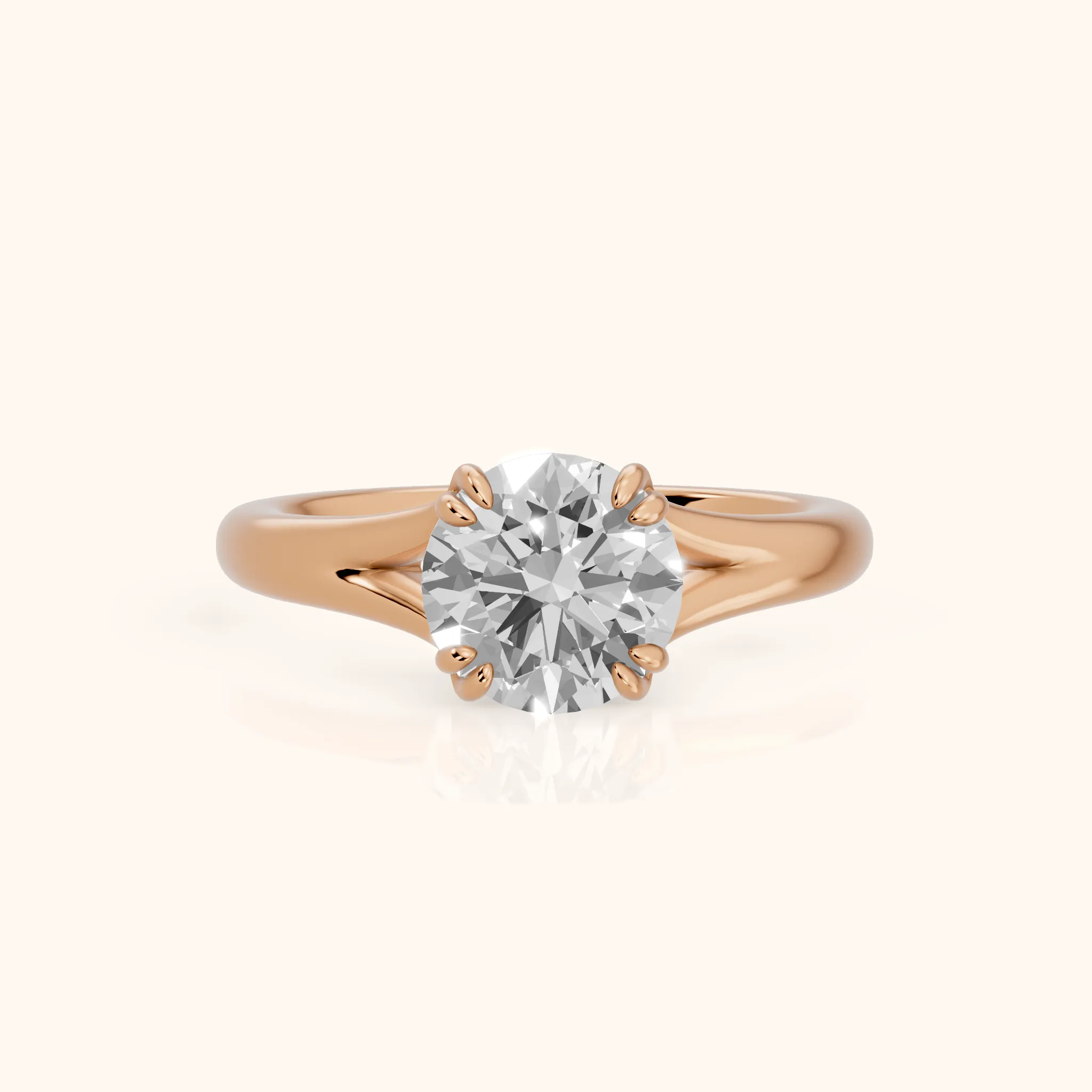 Jillian Solitaire Split Shank Round Diamond Engagement Ring in Rose Gold — view 1