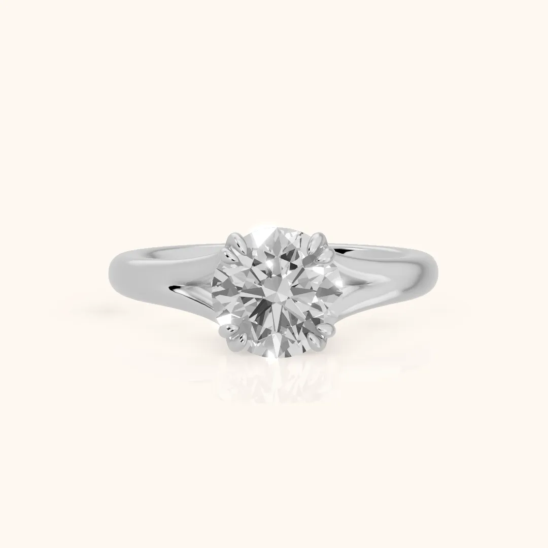 Jillian Solitaire Split Shank Round Diamond Engagement Ring in Silver — view 2