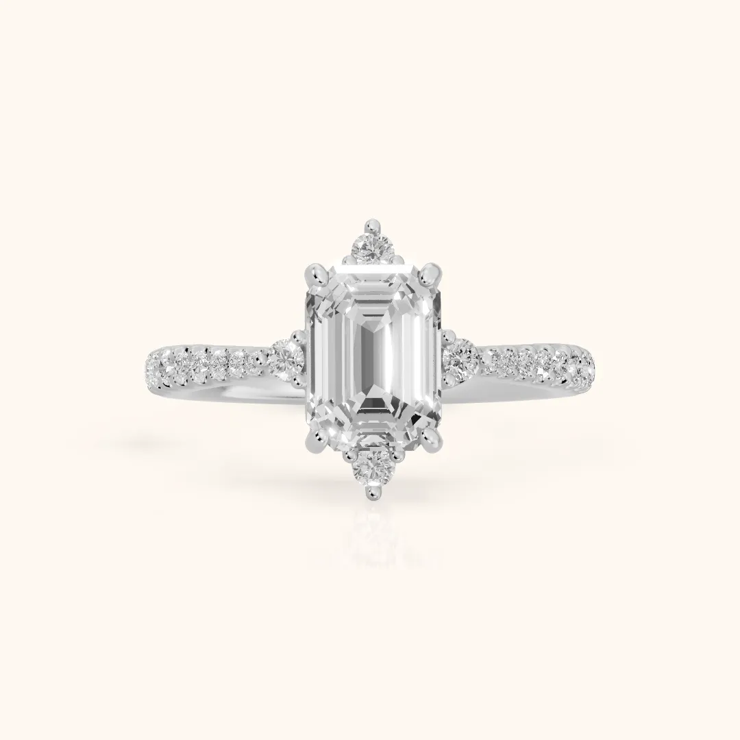 Jocelyn Crown Pavé Emerald Diamond Engagement Ring in Silver — view 2