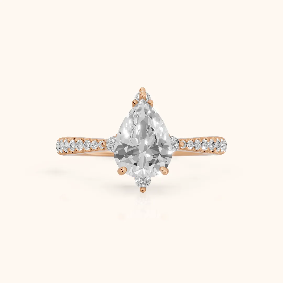 Jocelyn Crown Pavé Pear Diamond Engagement Ring in Rose Gold — view 2