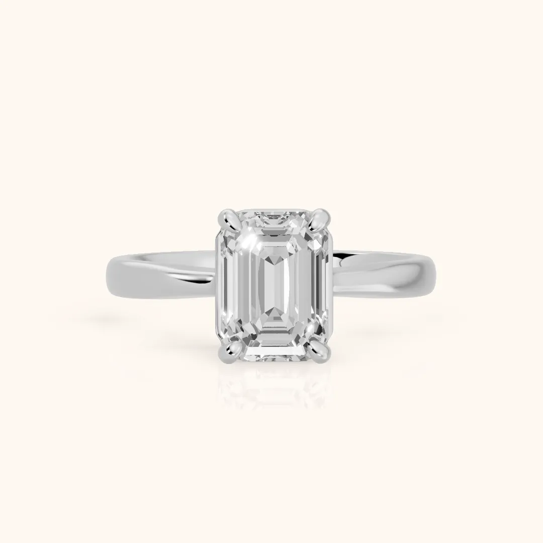 Miriam Basket Solitaire Emerald Diamond Engagement Ring in Silver — view 2