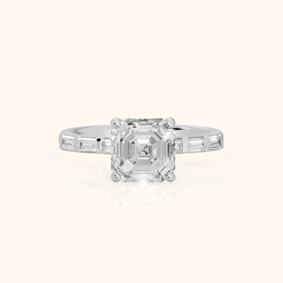 Bailey Baguette Asscher Diamond Engagement Ring in White Gold — view 2