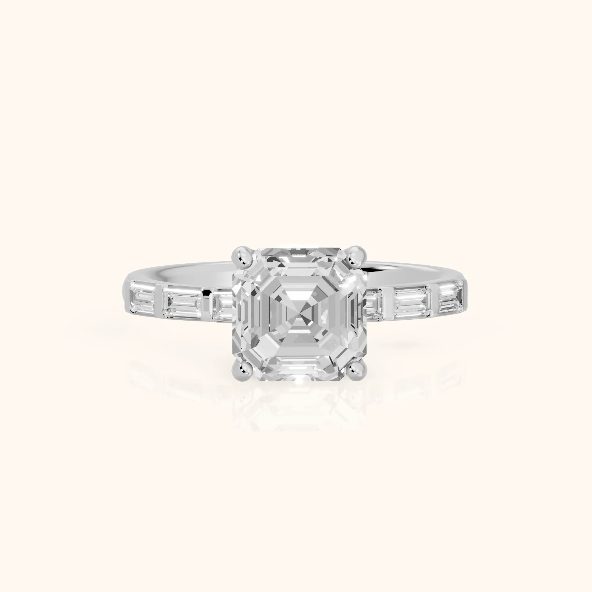 Bailey Baguette Asscher Diamond Engagement Ring in White Gold — view 1
