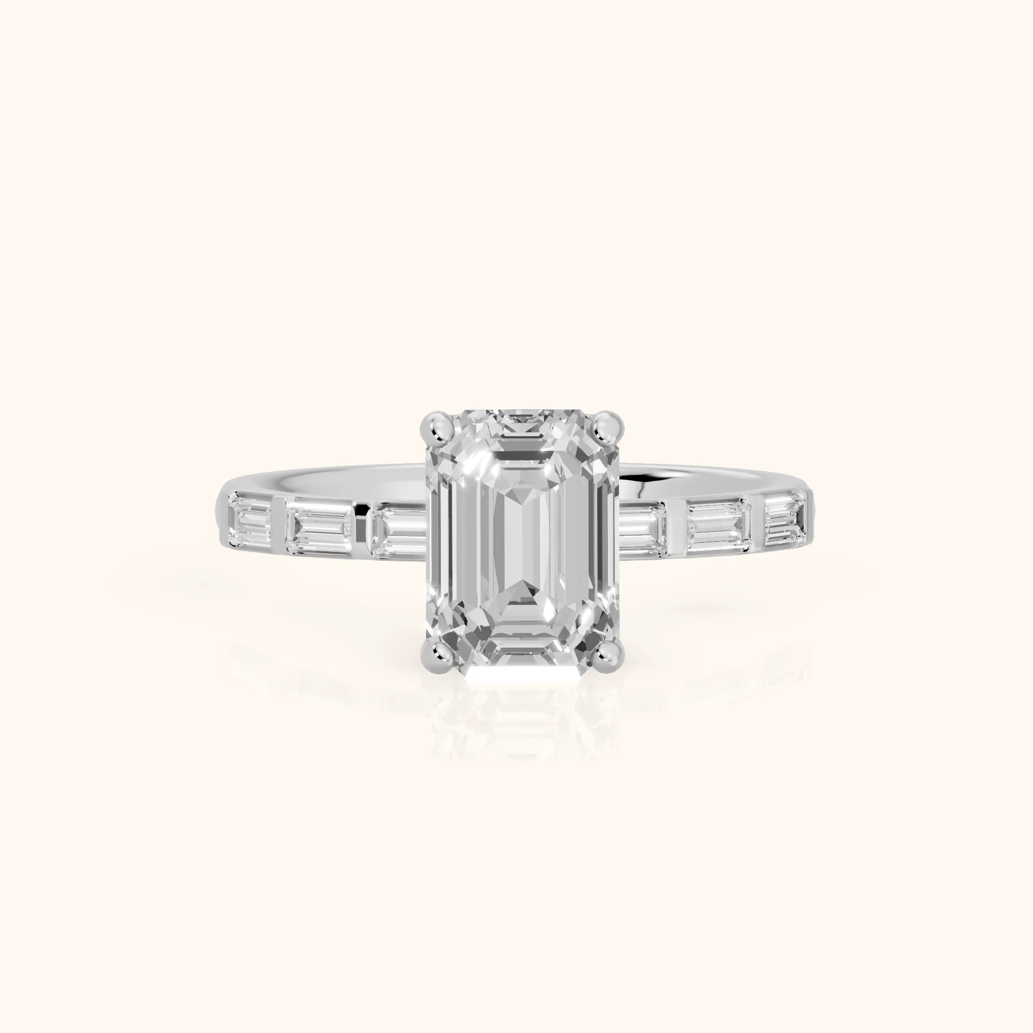 Bailey Baguette Emerald Diamond Engagement Ring in Silver — view 1