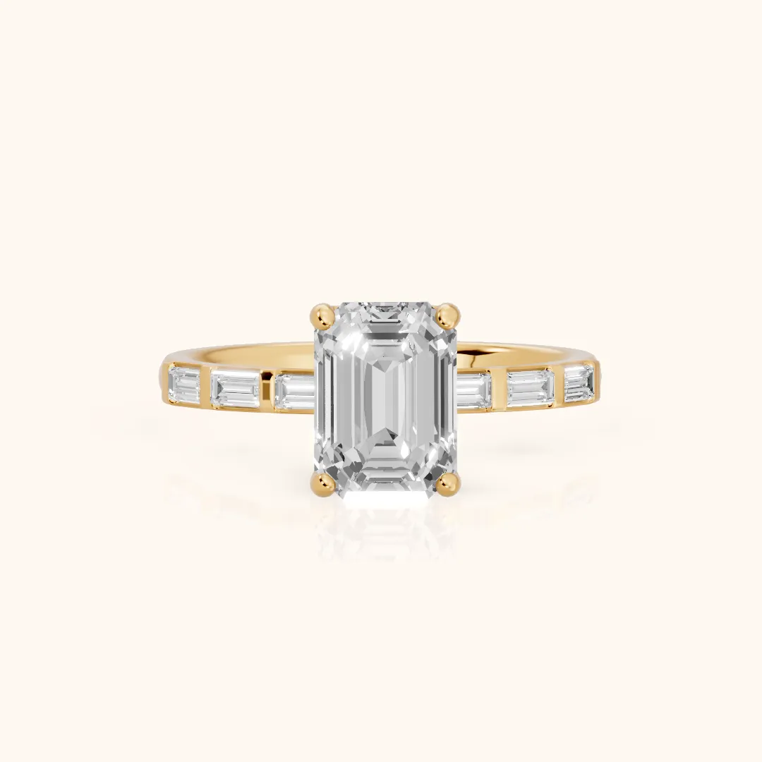 Bailey Baguette Emerald Diamond Engagement Ring in Yellow Gold — view 2