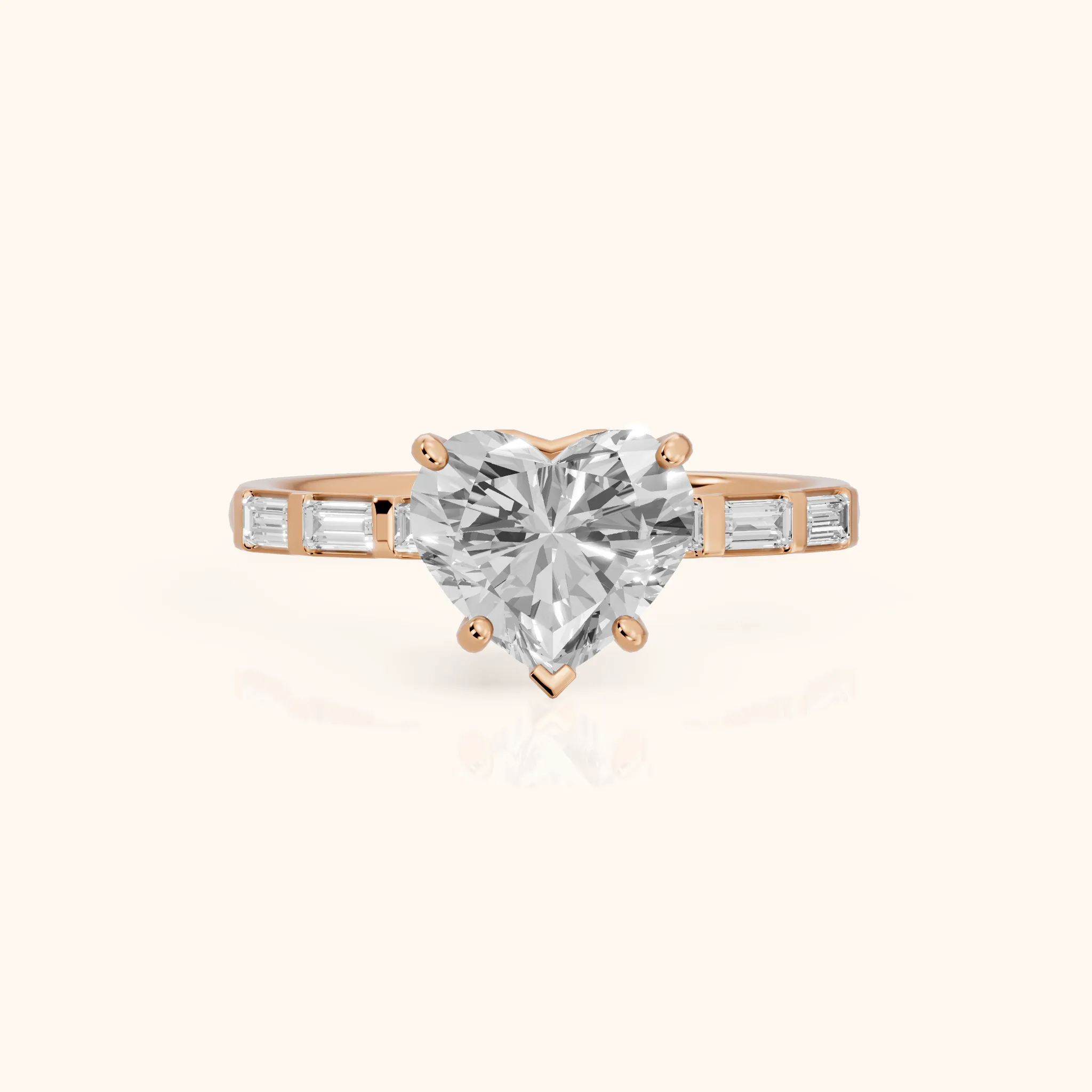 Bailey Baguette Heart Diamond Engagement Ring in Rose Gold — view 1