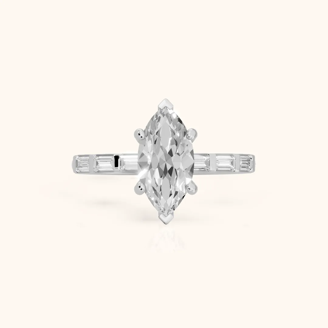 Bailey Baguette Marquise Diamond Engagement Ring in Silver — view 2