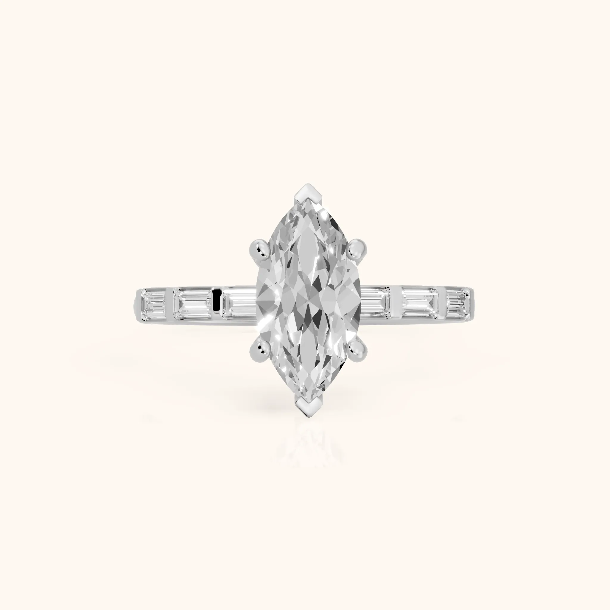 Bailey Baguette Marquise Diamond Engagement Ring in Silver — view 1