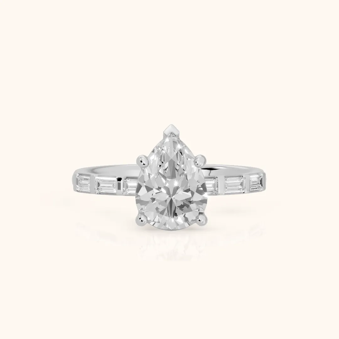 Bailey Baguette Pear Diamond Engagement Ring in Silver — view 2