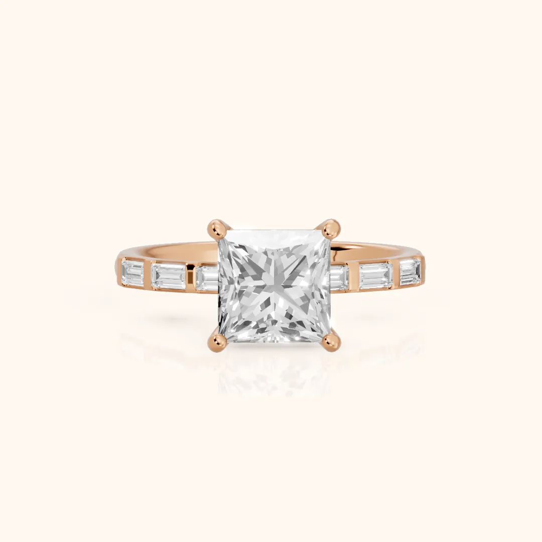 Bailey Baguette Princess Diamond Engagement Ring in Rose Gold — view 2