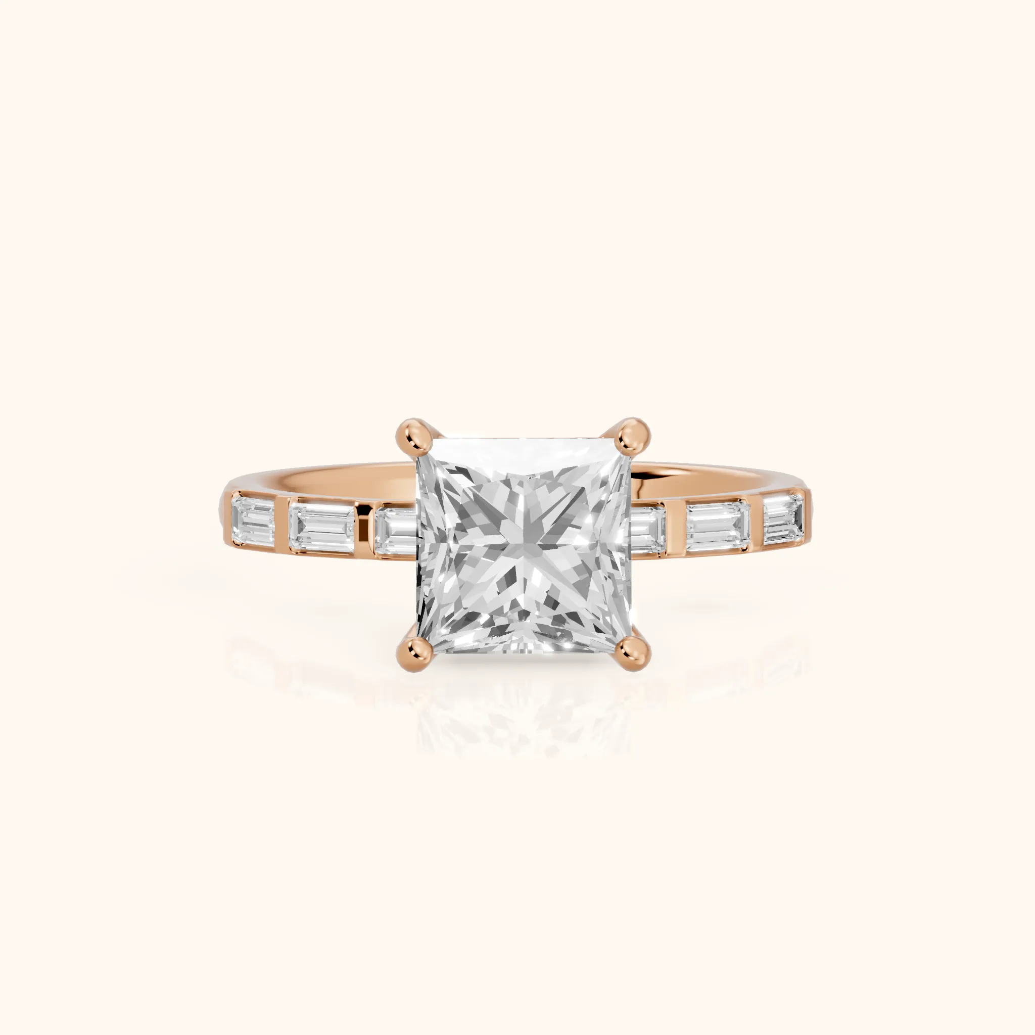 Bailey Baguette Princess Diamond Engagement Ring in Rose Gold — view 1