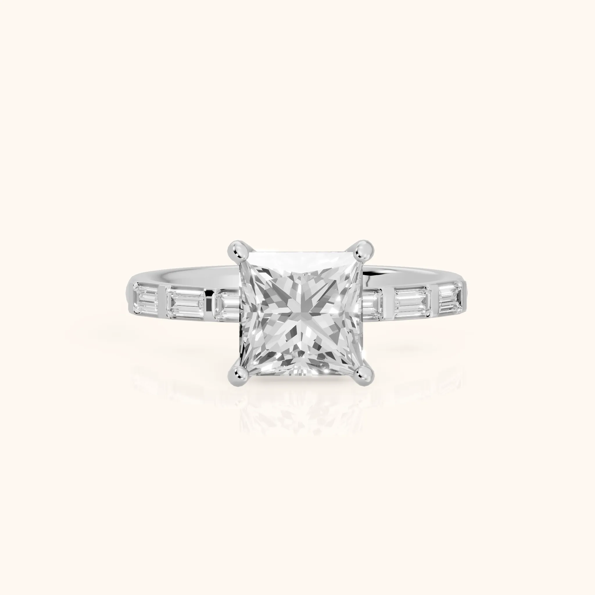 Bailey Baguette Princess Diamond Engagement Ring in White Gold — view 1
