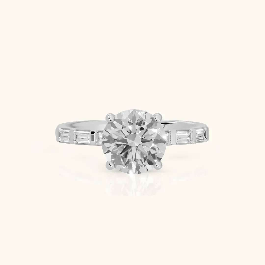 Bailey Baguette Round Diamond Engagement Ring in White Gold — view 2