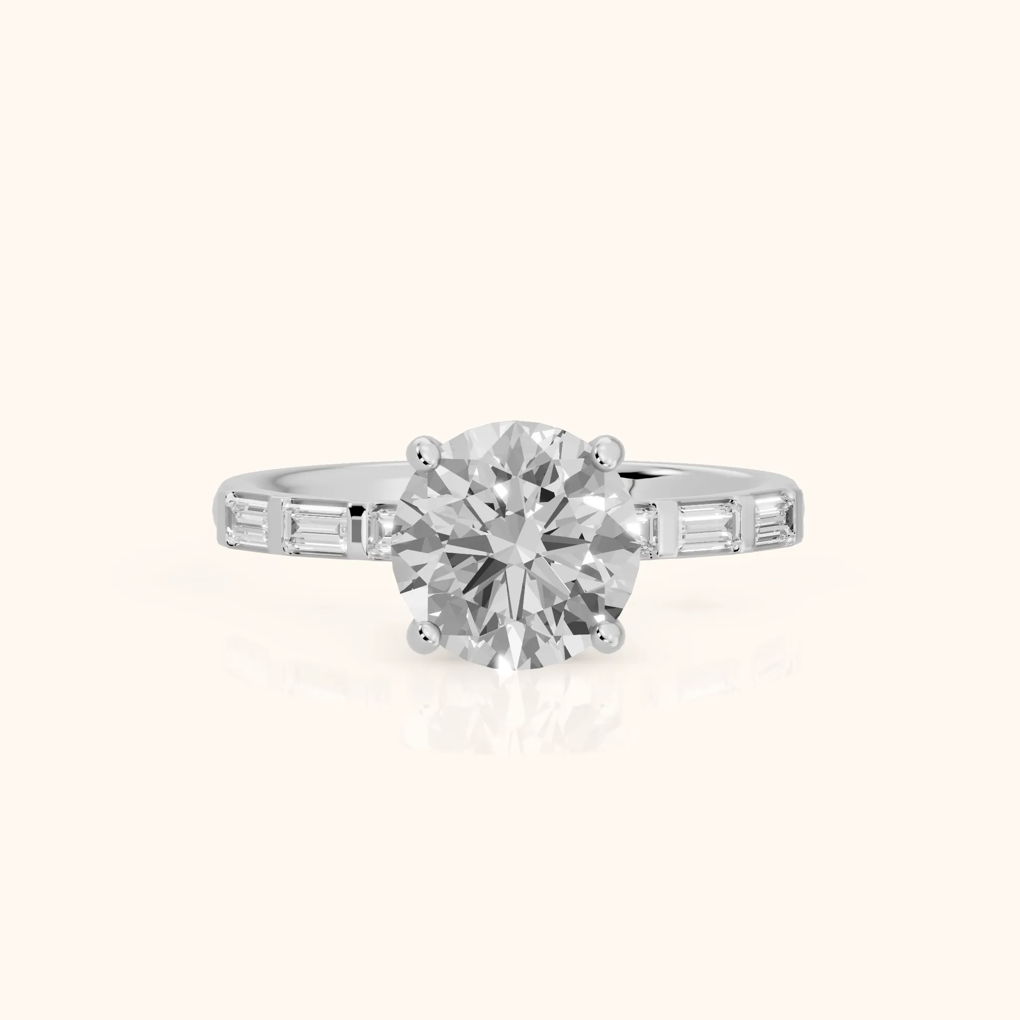 Bailey Baguette Round Diamond Engagement Ring in White Gold — view 1