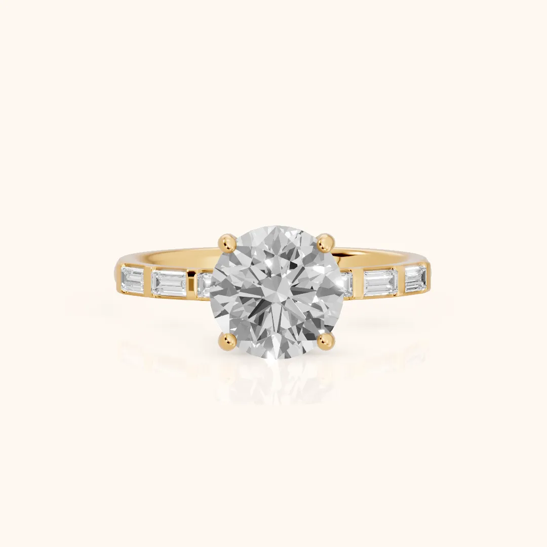 Bailey Baguette Round Diamond Engagement Ring in Yellow Gold — view 2