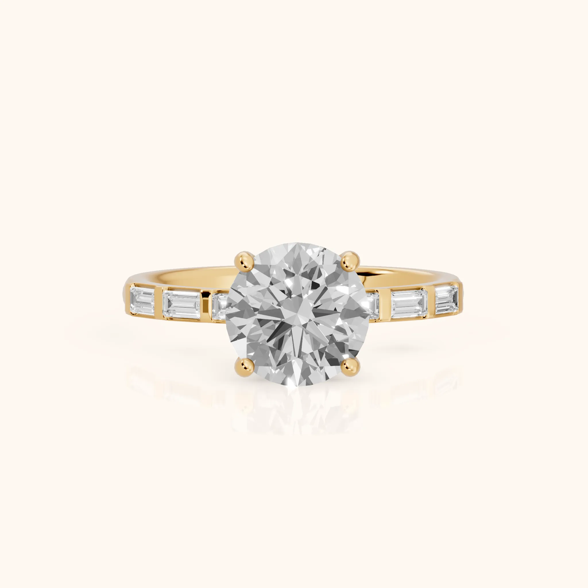 Bailey Baguette Round Diamond Engagement Ring in Yellow Gold — view 1