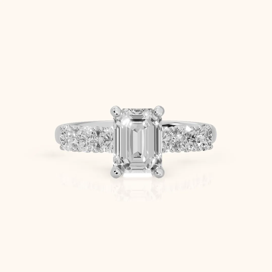 Sorrel Graduated Seven-Stone Emerald Diamond Engagement Ring in White Gold — view 2