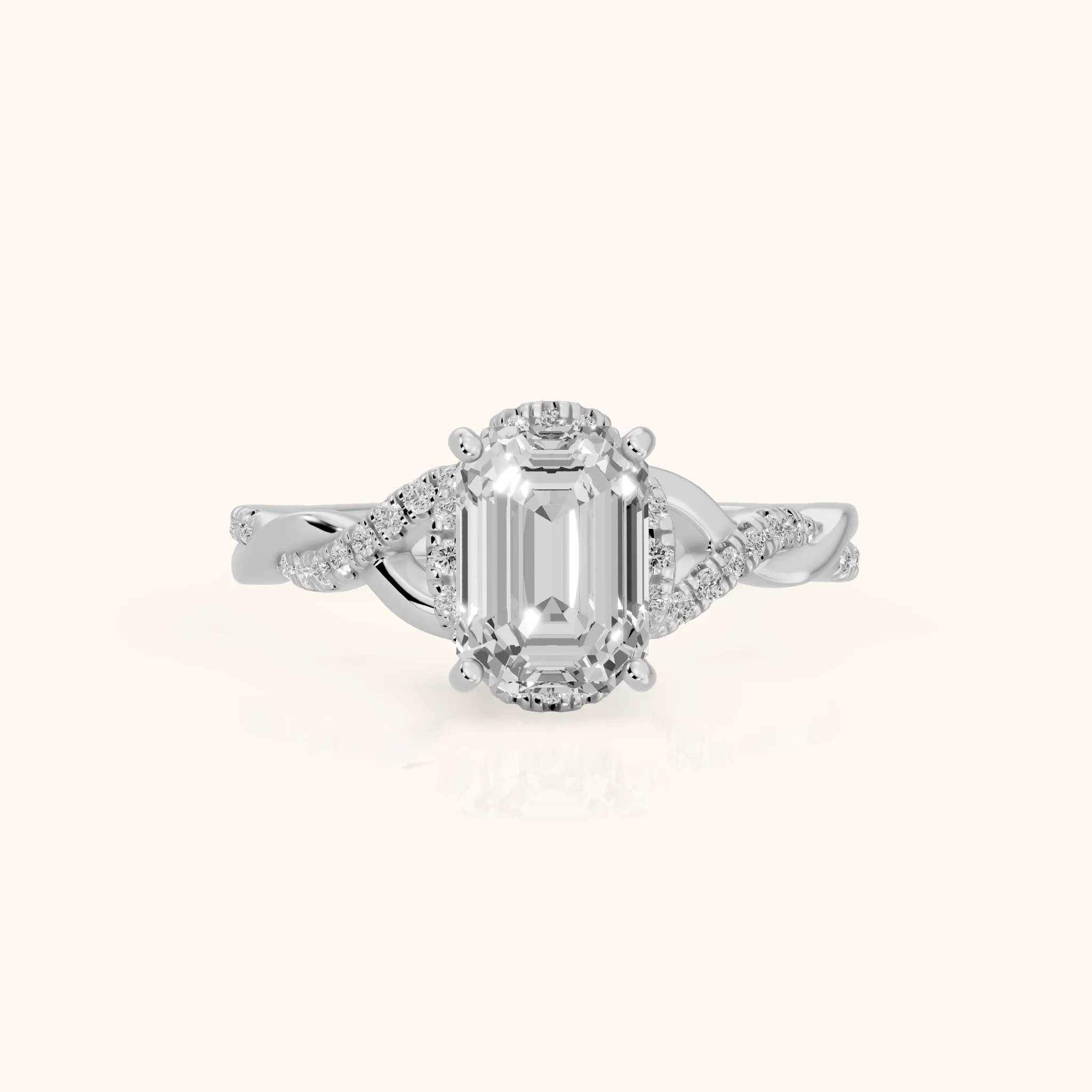 Lavender Twist Halo Emerald Diamond Engagement Ring in Platinum — view 1