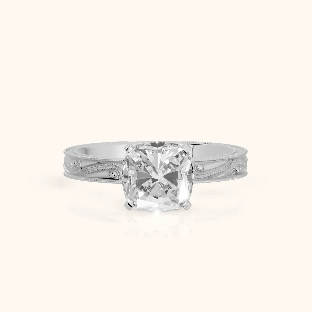 Abbie Engraved Solitaire Cushion Diamond Engagement Ring in Silver — view 2