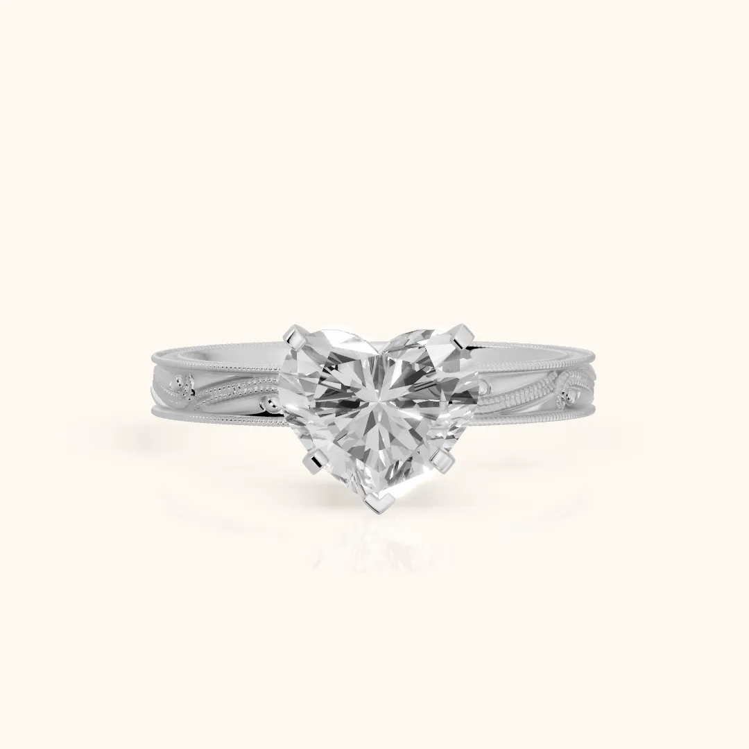 Abbie Engraved Solitaire Heart Diamond Engagement Ring in Platinum — view 2