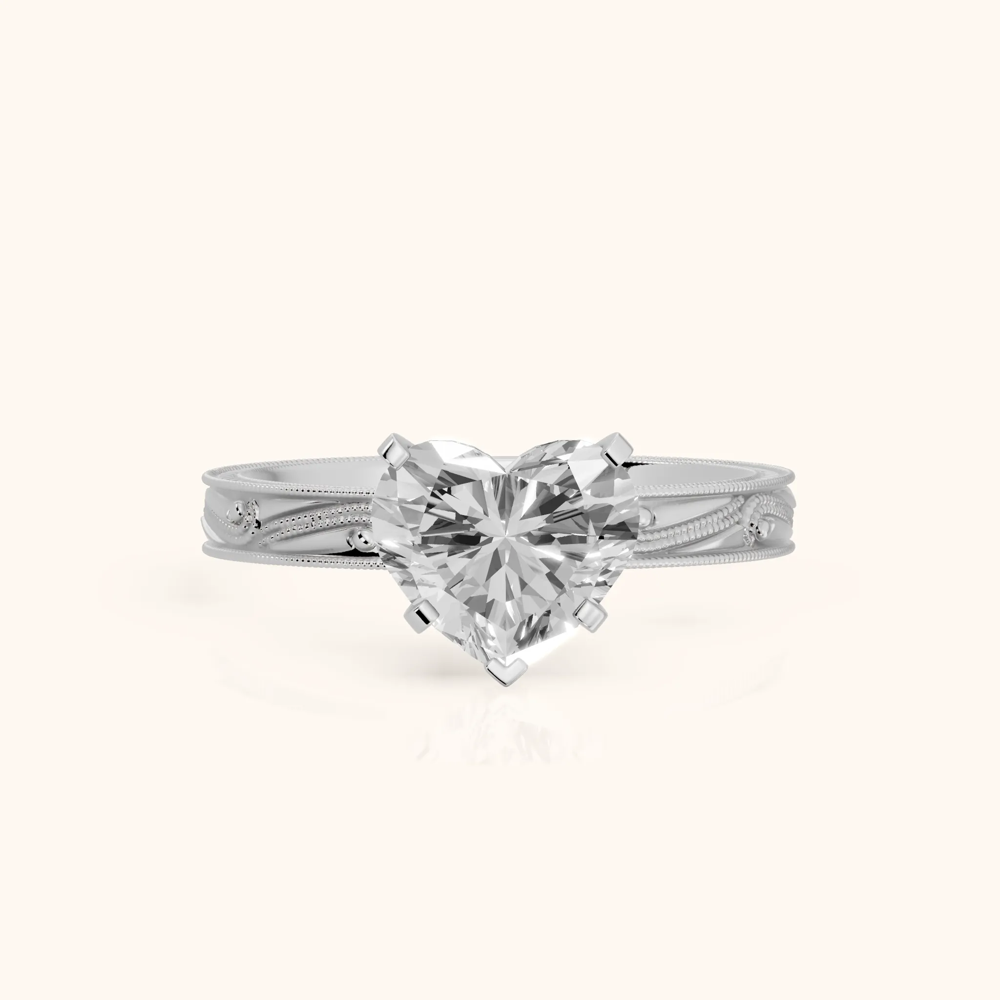 Abbie Engraved Solitaire Heart Diamond Engagement Ring in Platinum — view 1