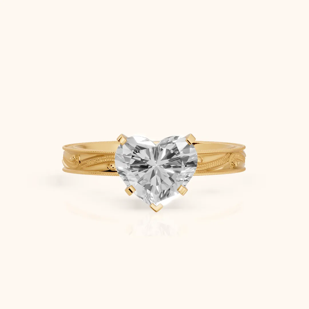 Abbie Engraved Solitaire Heart Diamond Engagement Ring in Yellow Gold — view 2