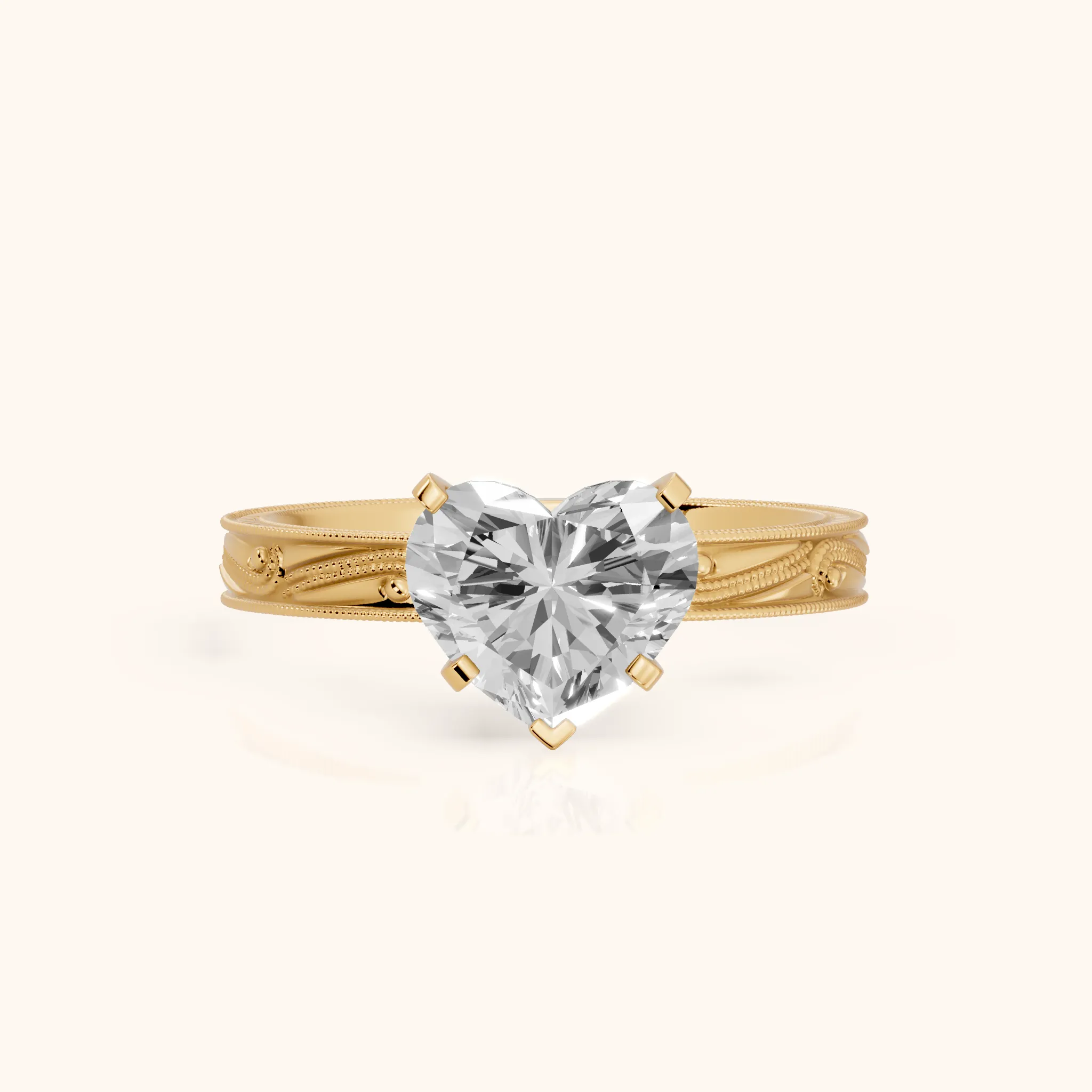 Abbie Engraved Solitaire Heart Diamond Engagement Ring in Yellow Gold — view 1