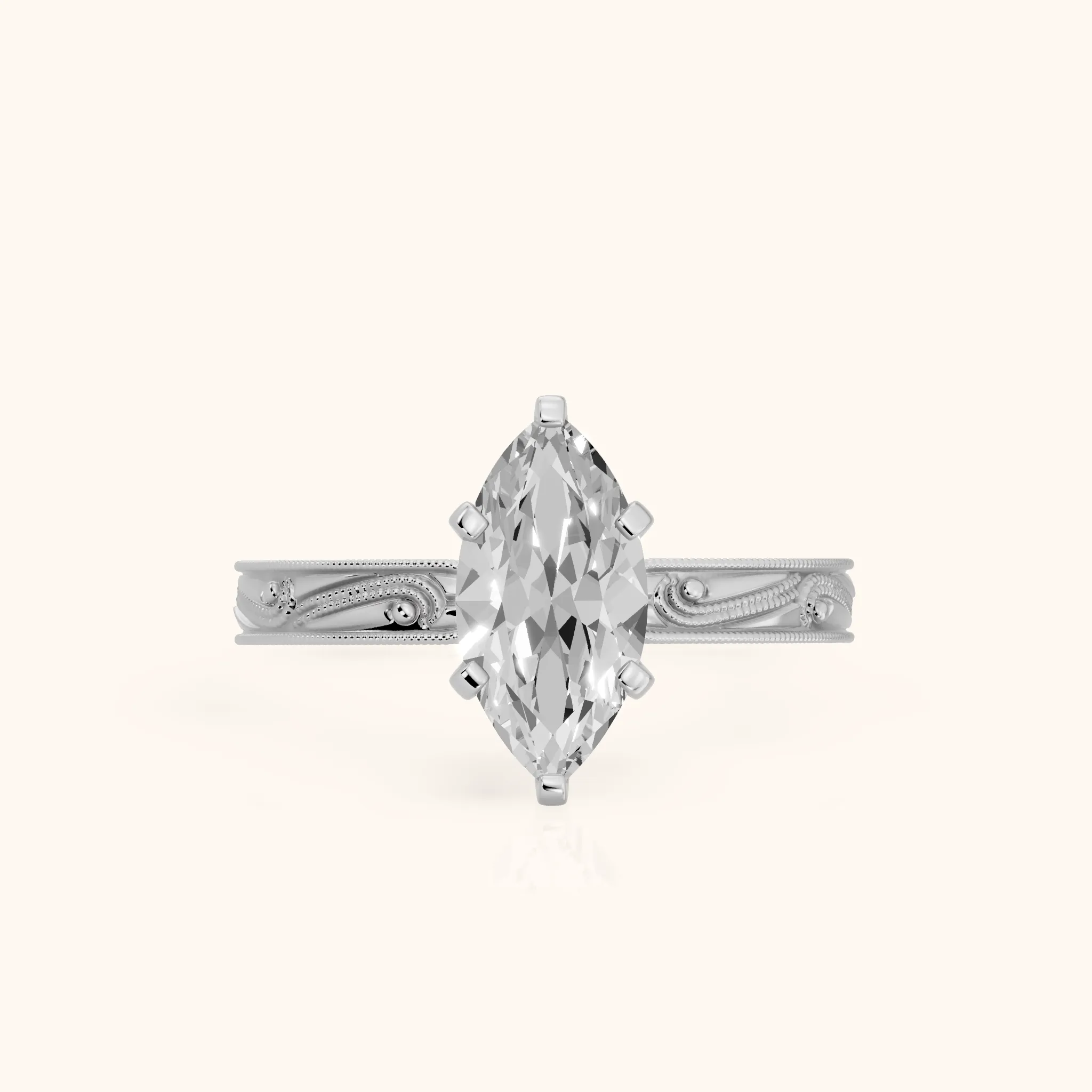 Abbie Engraved Solitaire Marquise Diamond Engagement Ring in Silver — view 1