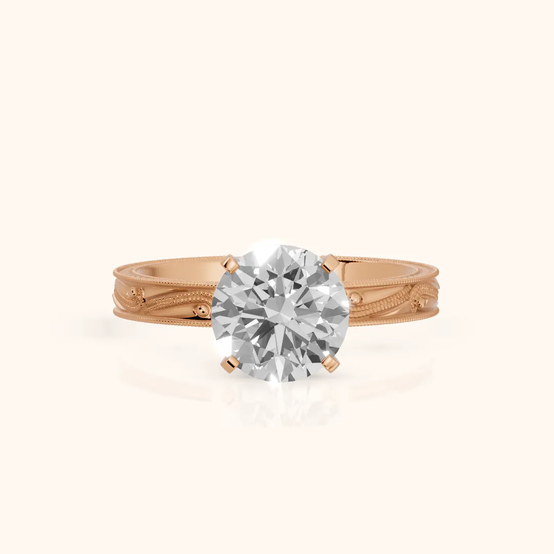 Abbie Engraved Solitaire Round Diamond Engagement Ring in Rose Gold — view 2