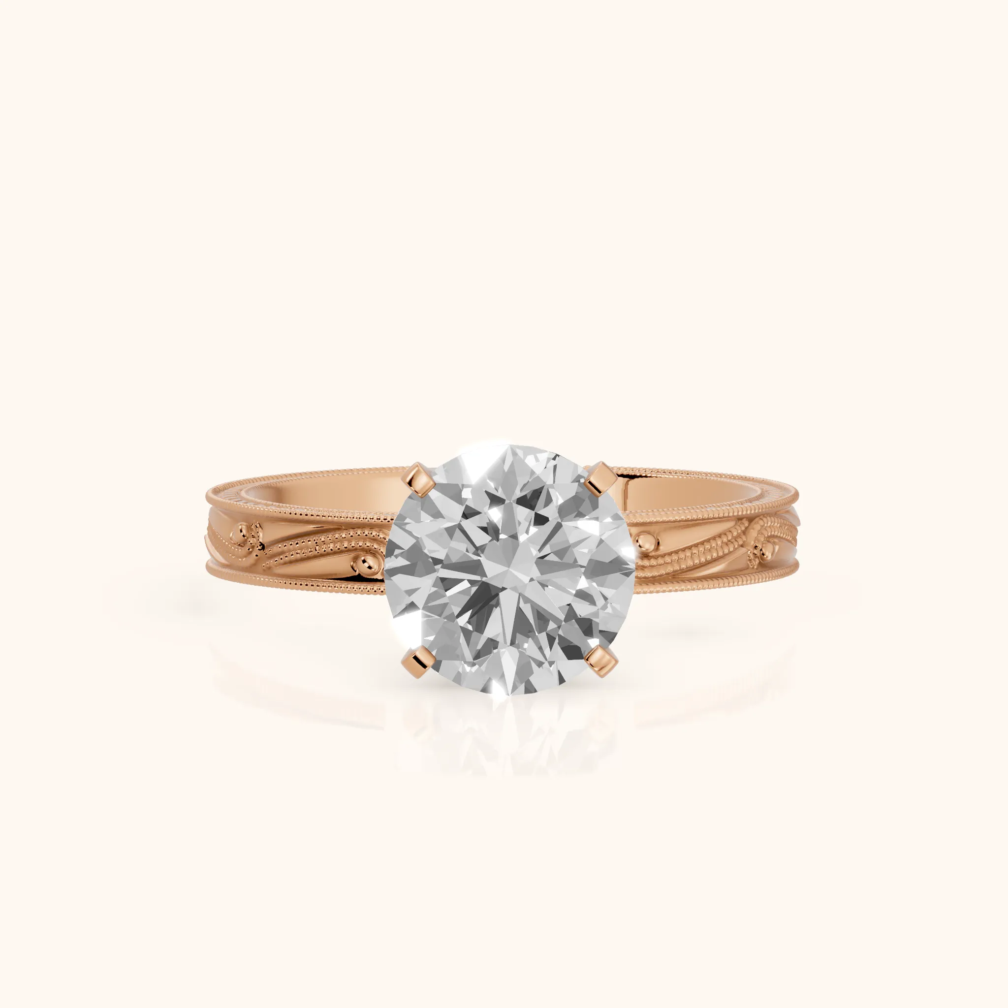 Abbie Engraved Solitaire Round Diamond Engagement Ring in Rose Gold — view 1