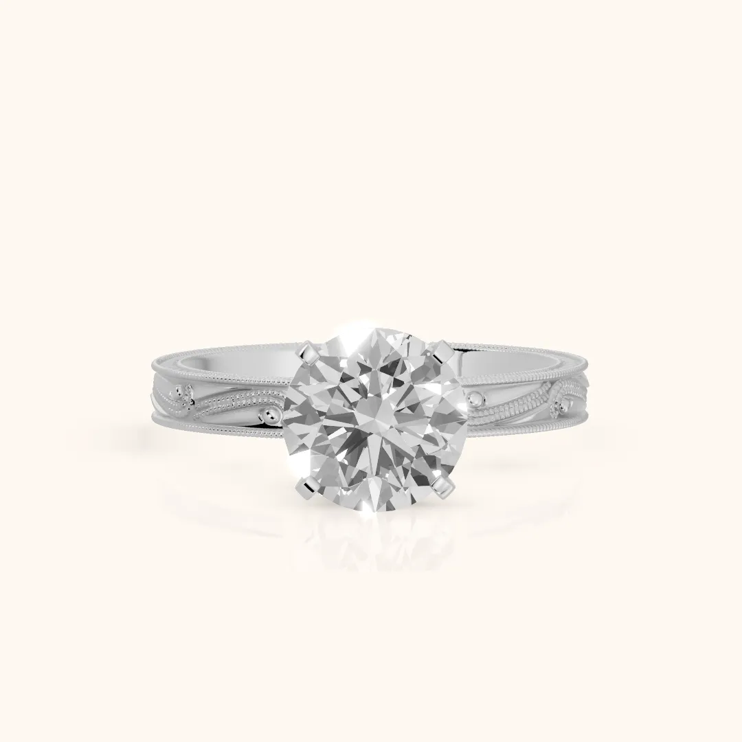 Abbie Engraved Solitaire Round Diamond Engagement Ring in Silver — view 2