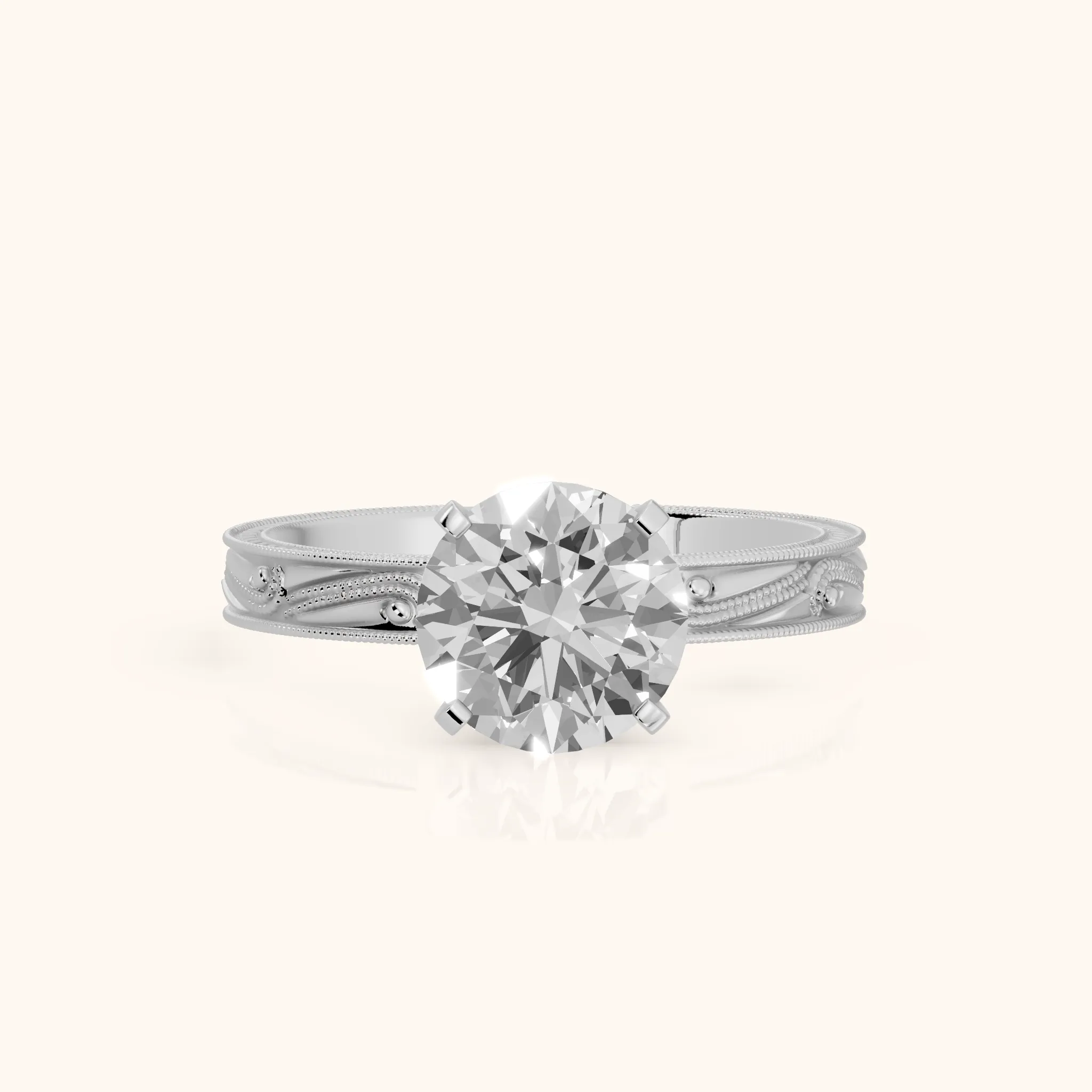 Abbie Engraved Solitaire Round Diamond Engagement Ring in Silver — view 1