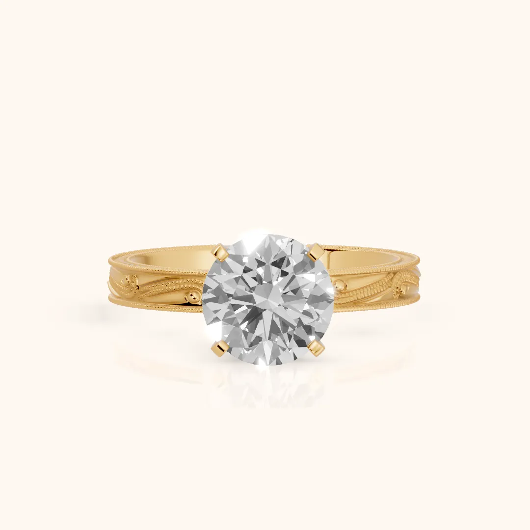 Abbie Engraved Solitaire Round Diamond Engagement Ring in Yellow Gold — view 2