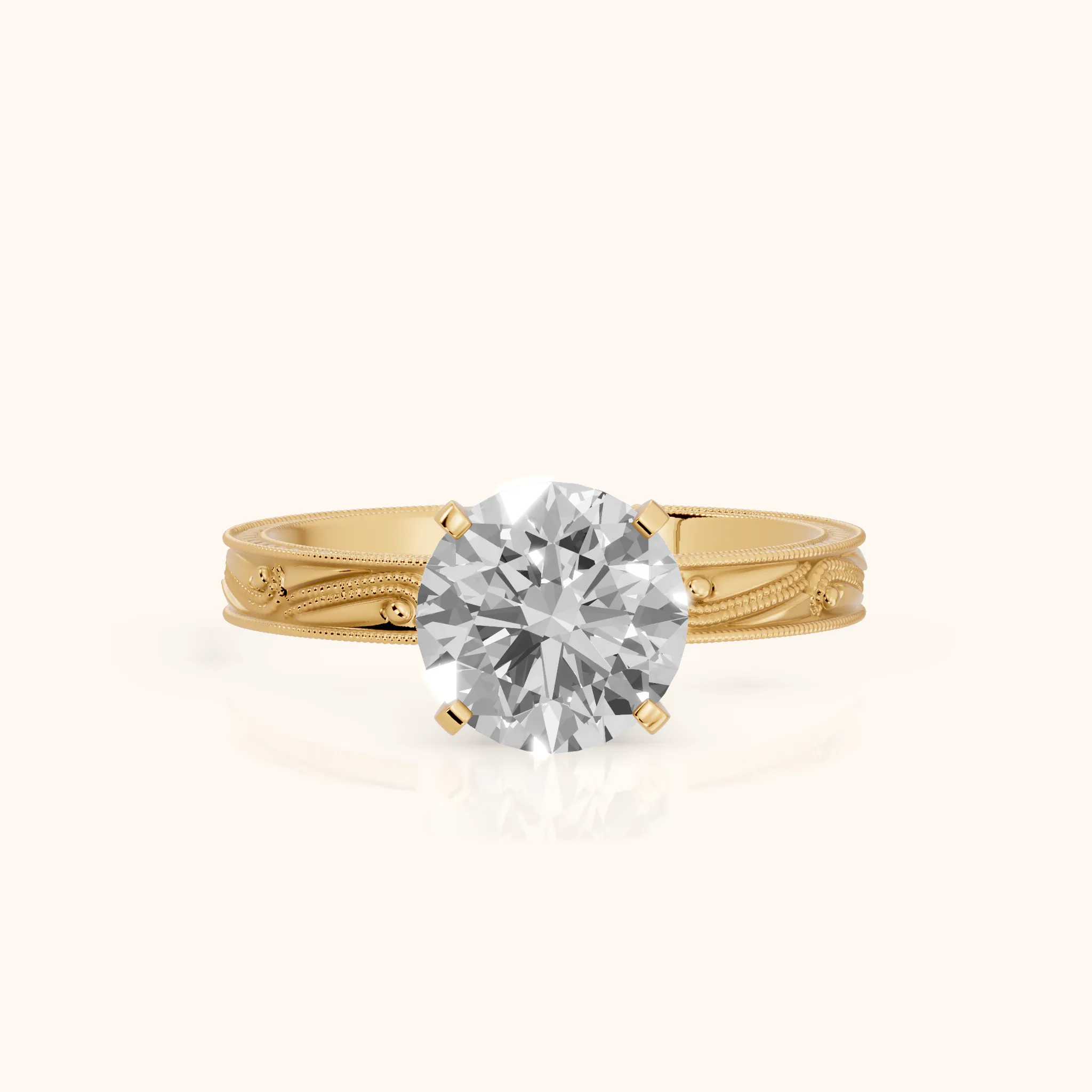 Abbie Engraved Solitaire Round Diamond Engagement Ring in Yellow Gold — view 1