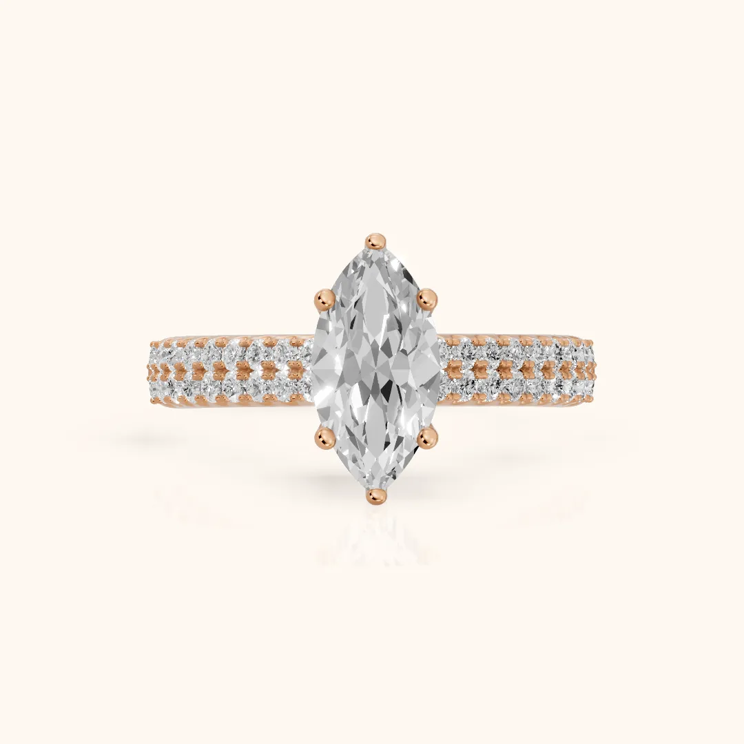 Allison Wide Band Pavé Marquise Diamond Engagement Ring in Rose Gold — view 2