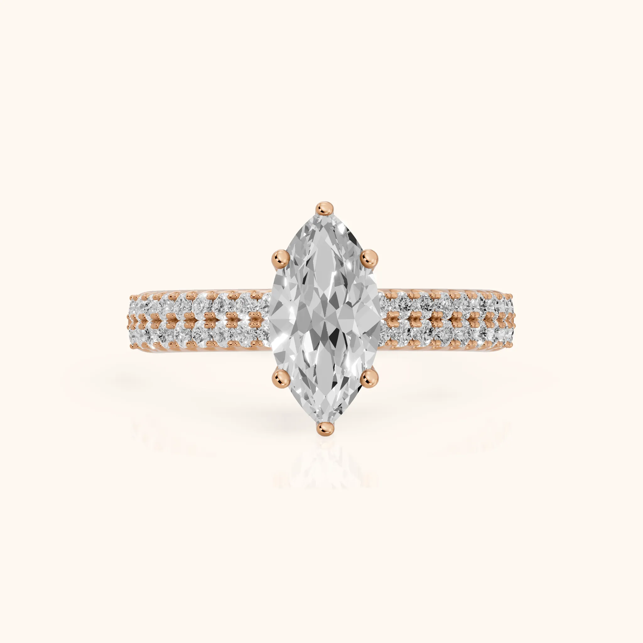 Allison Wide Band Pavé Marquise Diamond Engagement Ring in Rose Gold — view 1