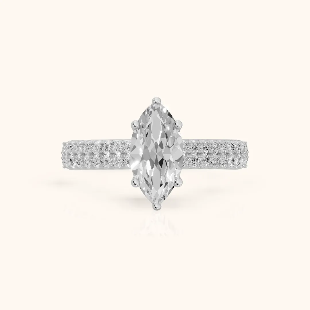 Allison Wide Band Pavé Marquise Diamond Engagement Ring in Silver — view 2