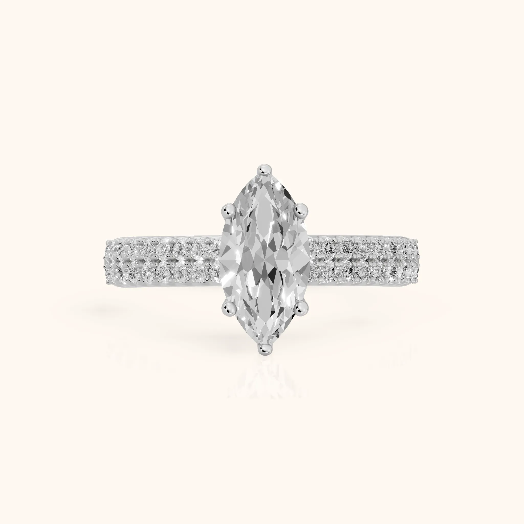 Allison Wide Band Pavé Marquise Diamond Engagement Ring in Silver — view 1