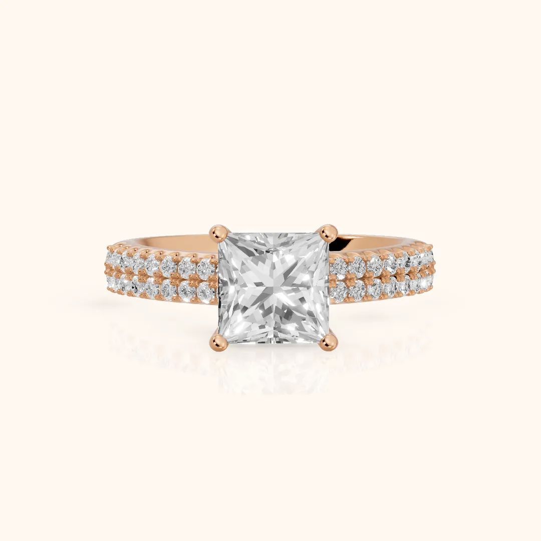 Allison Wide Band Pavé Princess Diamond Engagement Ring in Rose Gold — view 2